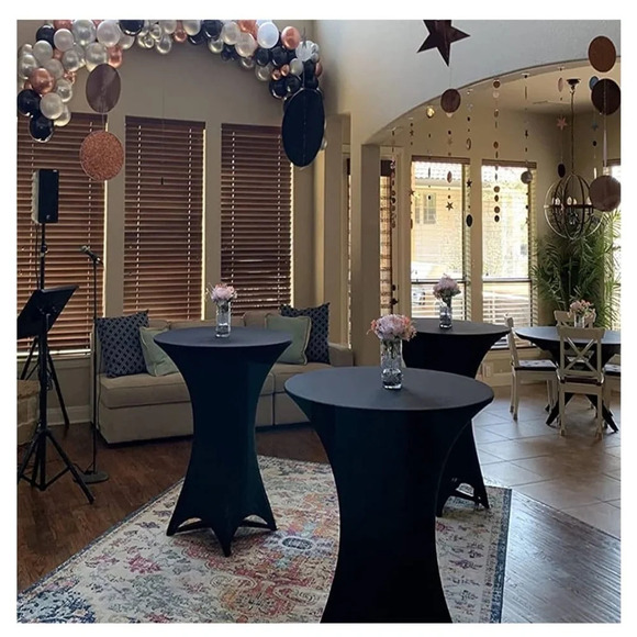 Tina's 4 Pack 32x43 Inch Highboy Spandex Cocktail Table Cover Black - Picture 1 of 8